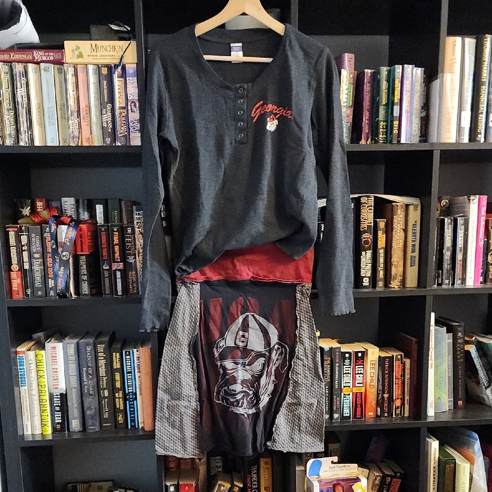 UGA/Georgia Black Long Sleeve Henley with Recycled Georgia Tshirt Skirt